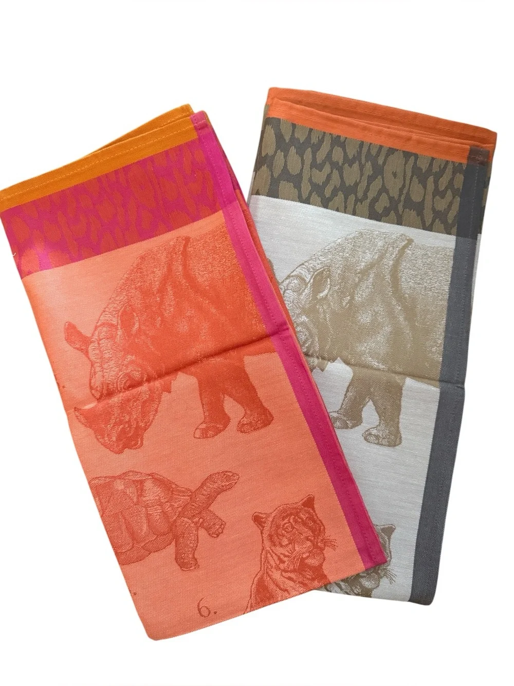 Le Jacquard Francais Safari Tea Towels Set of 2 Orange Sand Animal Print New